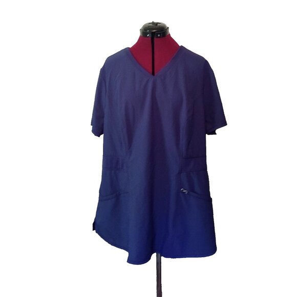 Cherokee Infinity Womens Scrub Top Blue Size 2XL Pockets Side Split Style CK623A - Picture 1 of 7